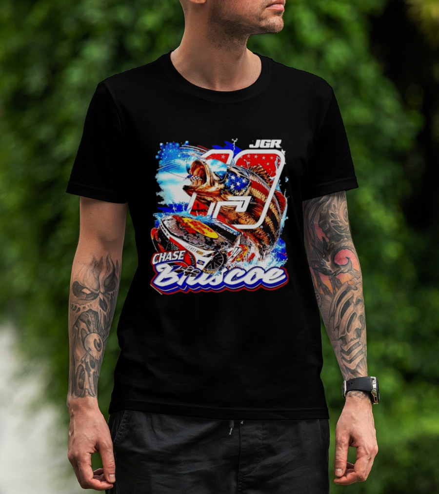 Chase Briscoe 19 JGR NASCAR Bass Pro Shops American Flag Racing Fish T-Shirt