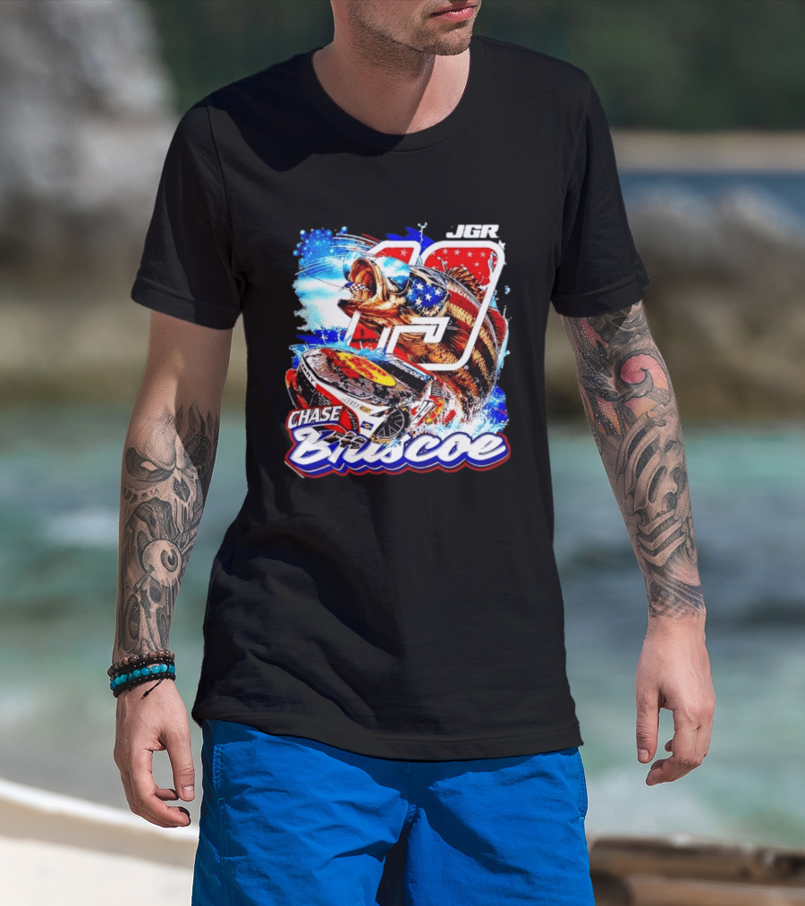 Chase Briscoe 19 JGR NASCAR Bass Pro Shops American Flag Racing Fish T-Shirt