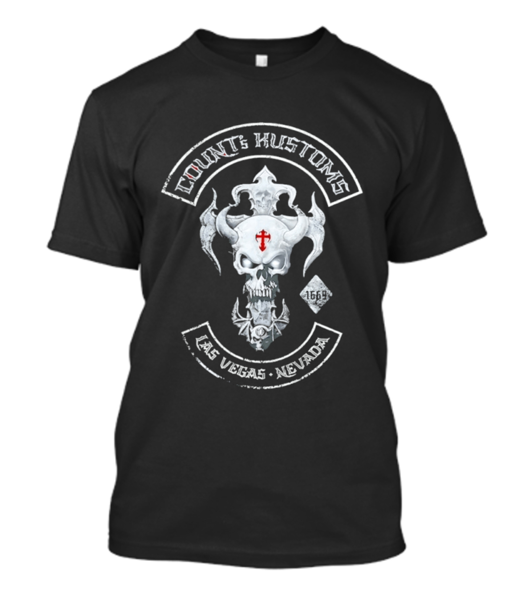 Count's Kustoms Las Vegas Nevada Skull With Cross 1669 T-Shirt