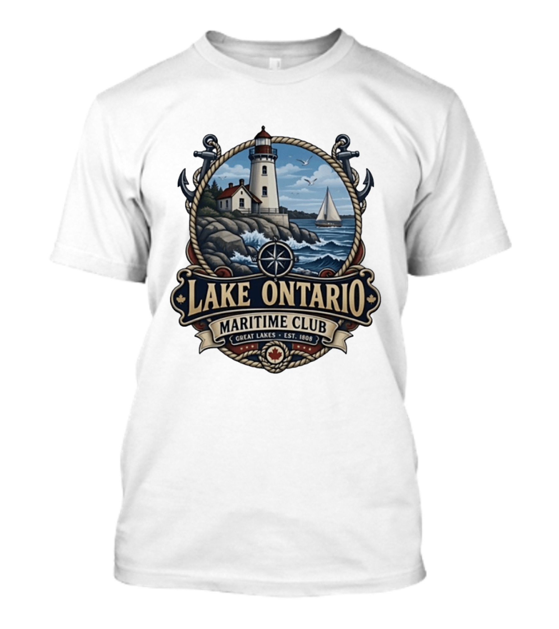Lake Ontario Maritime Club Great Lakes Lighthouse Sailboat Est 1808 T-Shirt
