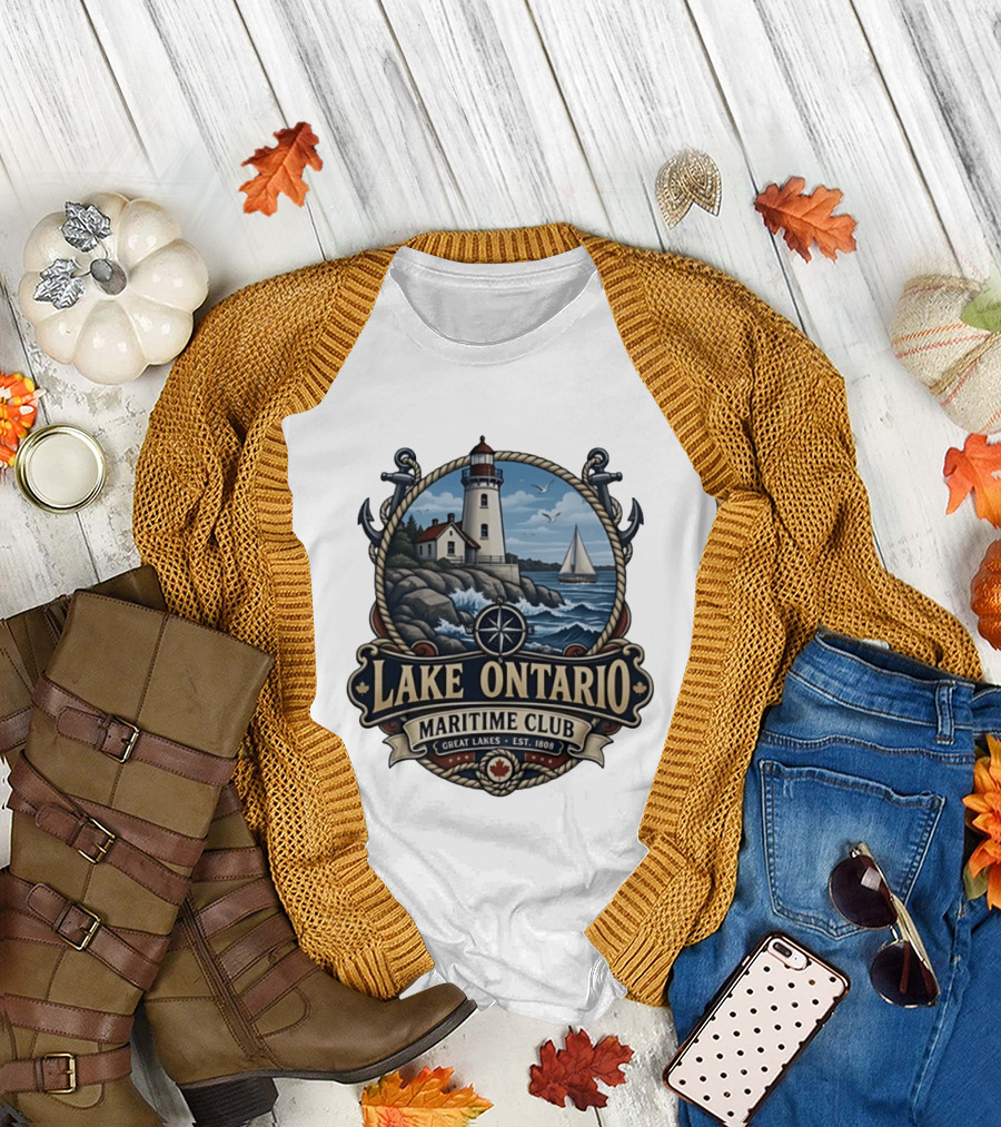Lake Ontario Maritime Club Great Lakes Lighthouse Sailboat Est 1808 T-Shirt