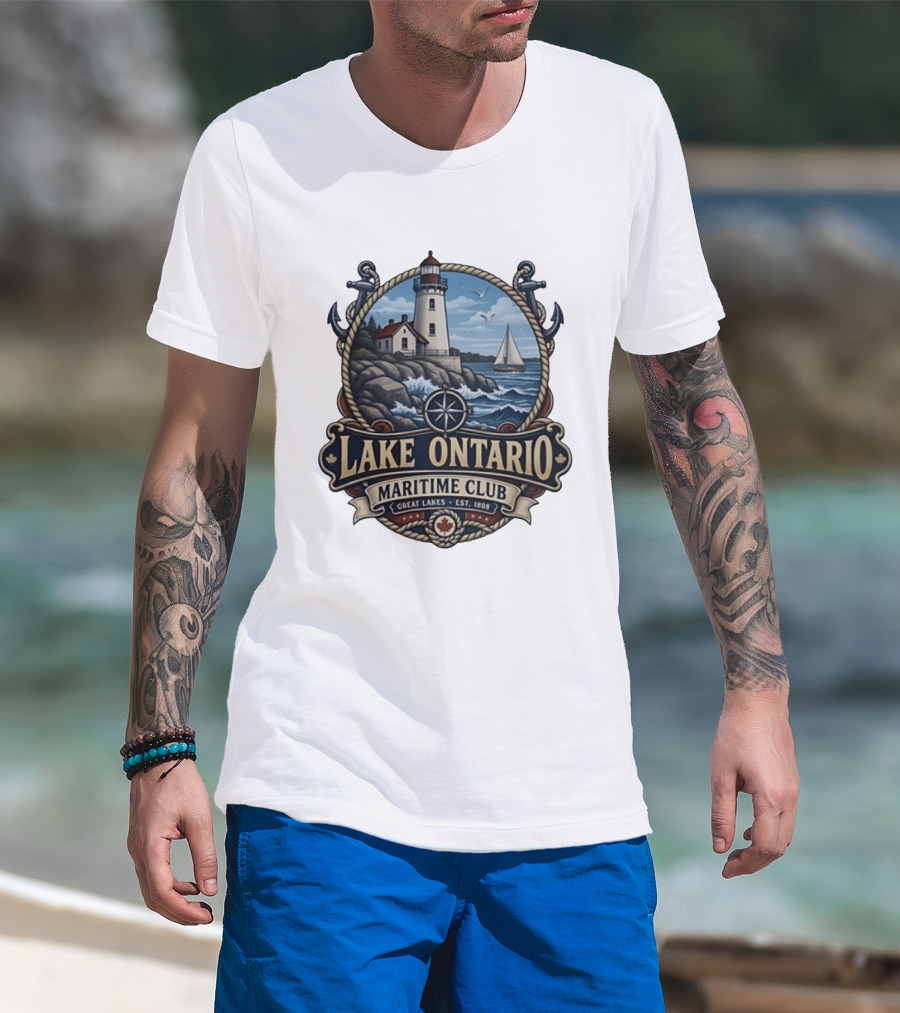 Lake Ontario Maritime Club Great Lakes Lighthouse Sailboat Est 1808 T-Shirt