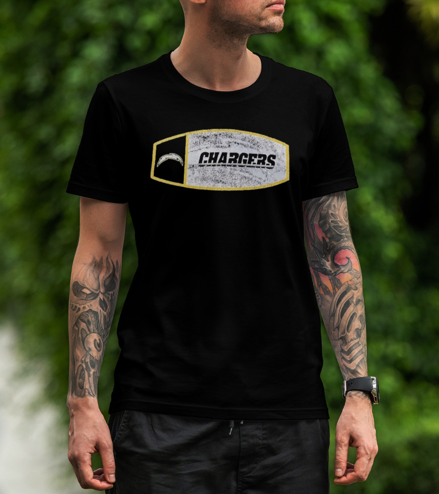 Los Angeles Chargers Distressed Look With Iconic Bolt Border T-Shirt