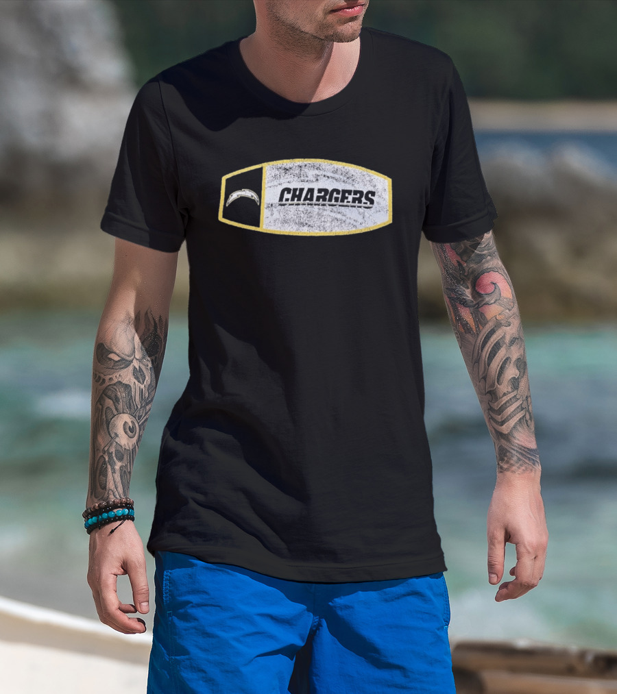 Los Angeles Chargers Distressed Look With Iconic Bolt Border T-Shirt