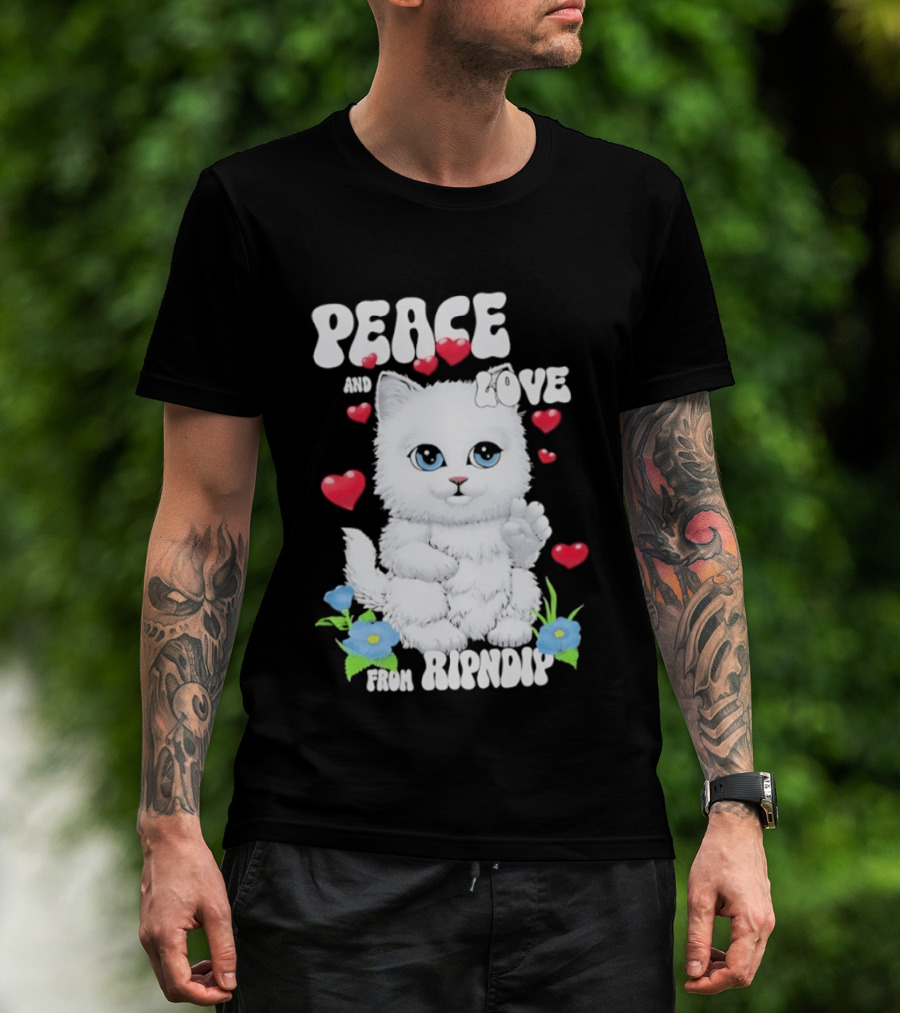Peace And Love Ripndip Cat Kitten Hearts And Flowers T-Shirt