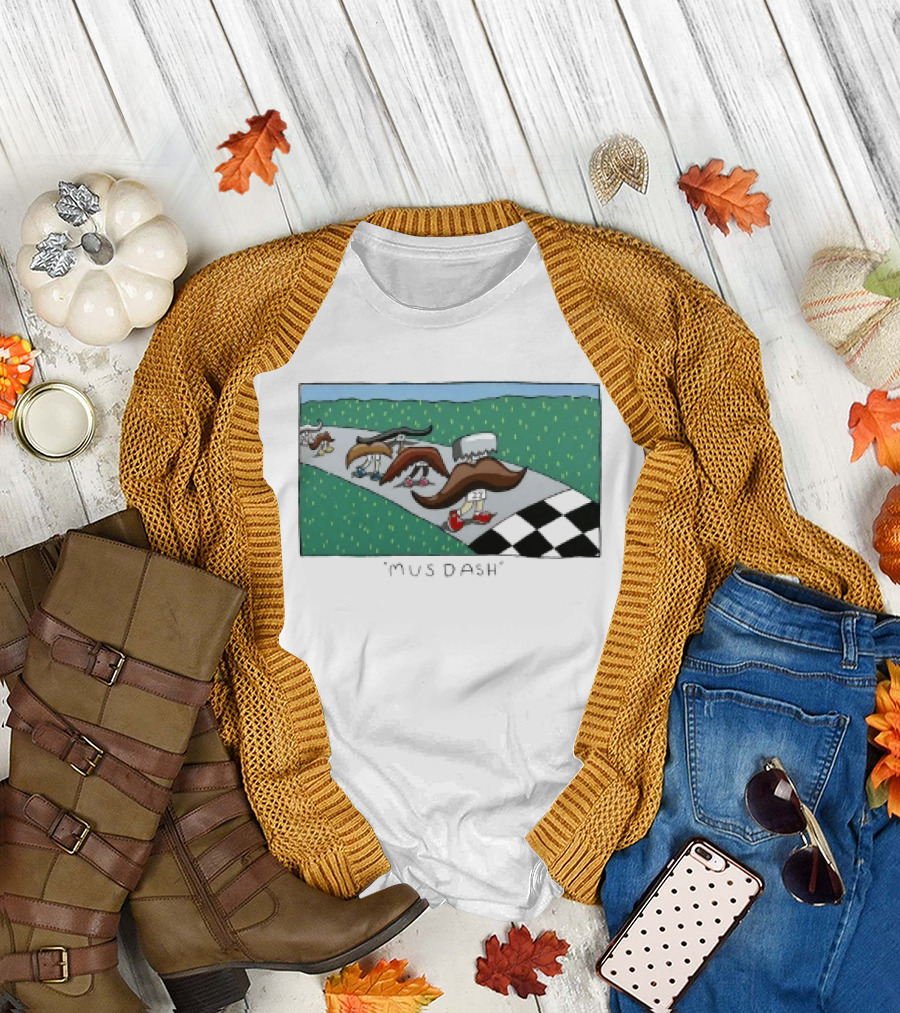 Mus Dash Mustache Race Running Pun Checkered Path Competition T-Shirt