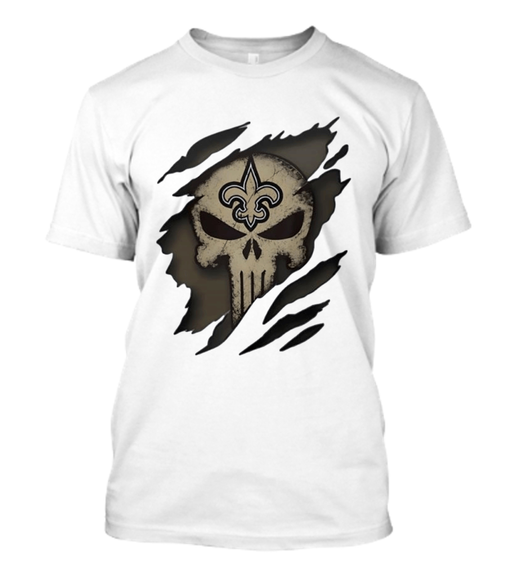 New Orleans Saints Punisher Skull Fleur De Lis Collaboration T-Shirt