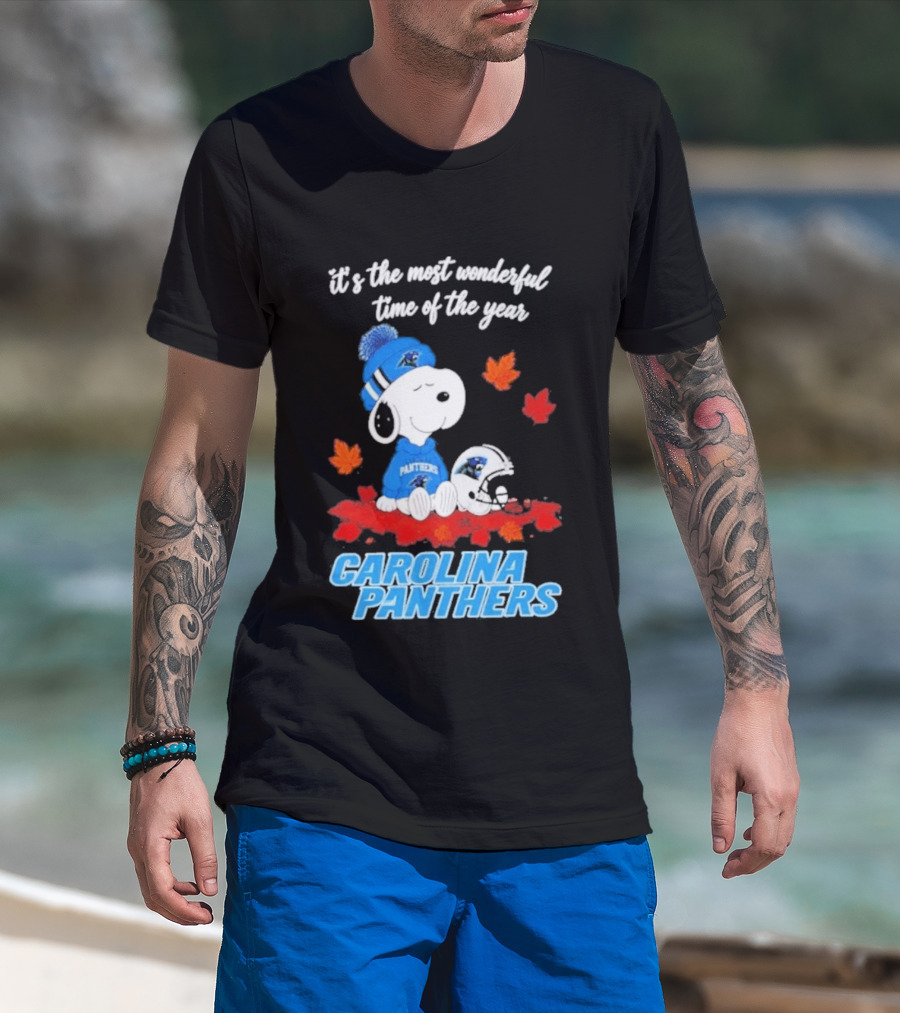 Carolina Panthers Snoopy Fall Halloween 2026 Most Wonderful Time Of The Year T-Shirt