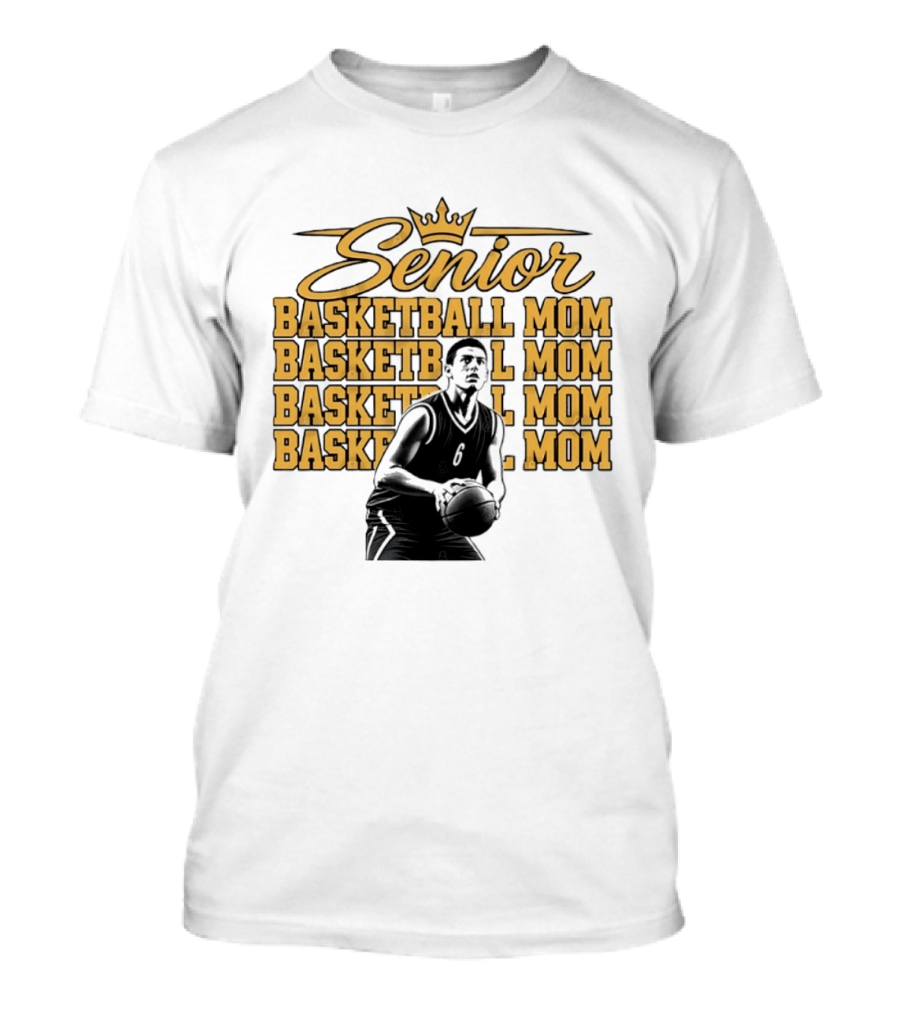 Senior Basketball Mom With Player Silhouette And Crown T-Shirt