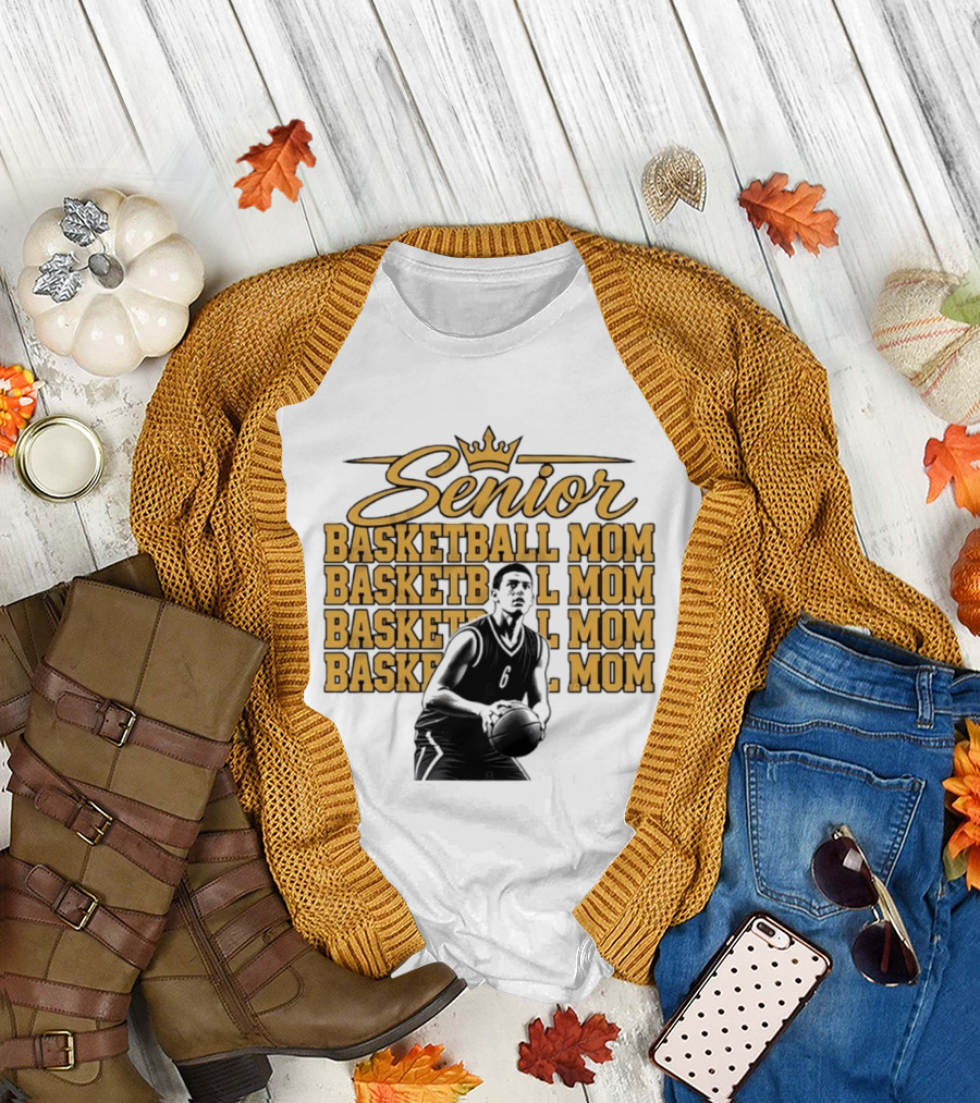 Senior Basketball Mom With Player Silhouette And Crown T-Shirt