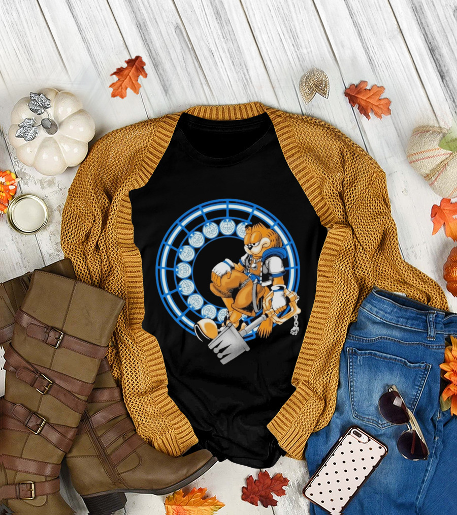 Just Another Heartless Monday Yetee Crossover With Keyblade Wielding Garfiend And Cool Blue Circles T-Shirt