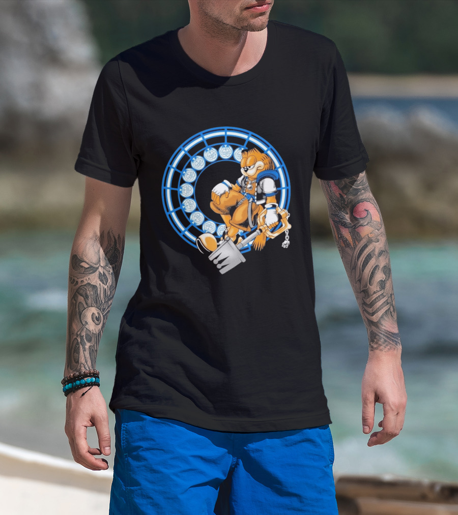 Just Another Heartless Monday Yetee Crossover With Keyblade Wielding Garfiend And Cool Blue Circles T-Shirt