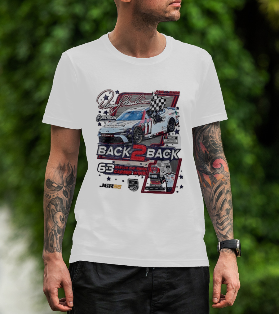 Denny Hamlin 60 NASCAR Cup Series Career Wins Back 2 Back Joe Gibbs Racing Michigan International Speedway NASCAR Cup Series Firekeepers Casino 400 T-Shirt