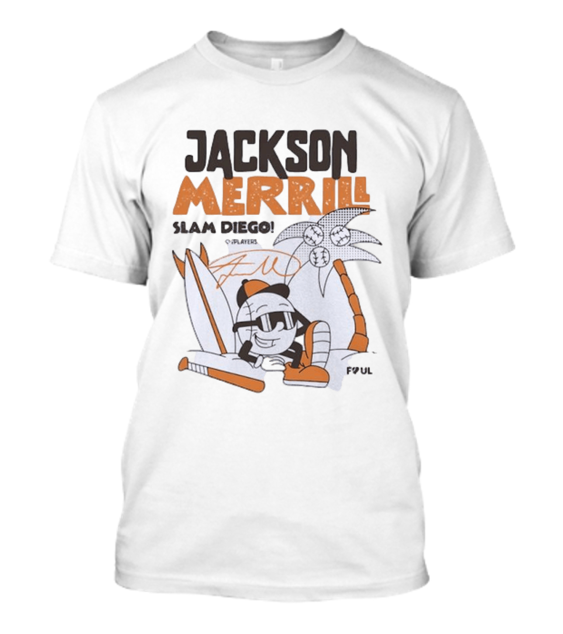 Jackson Merrill San Diego Padres Slam Diego Foul Territory Cartoon Baseball Palms T-Shirt