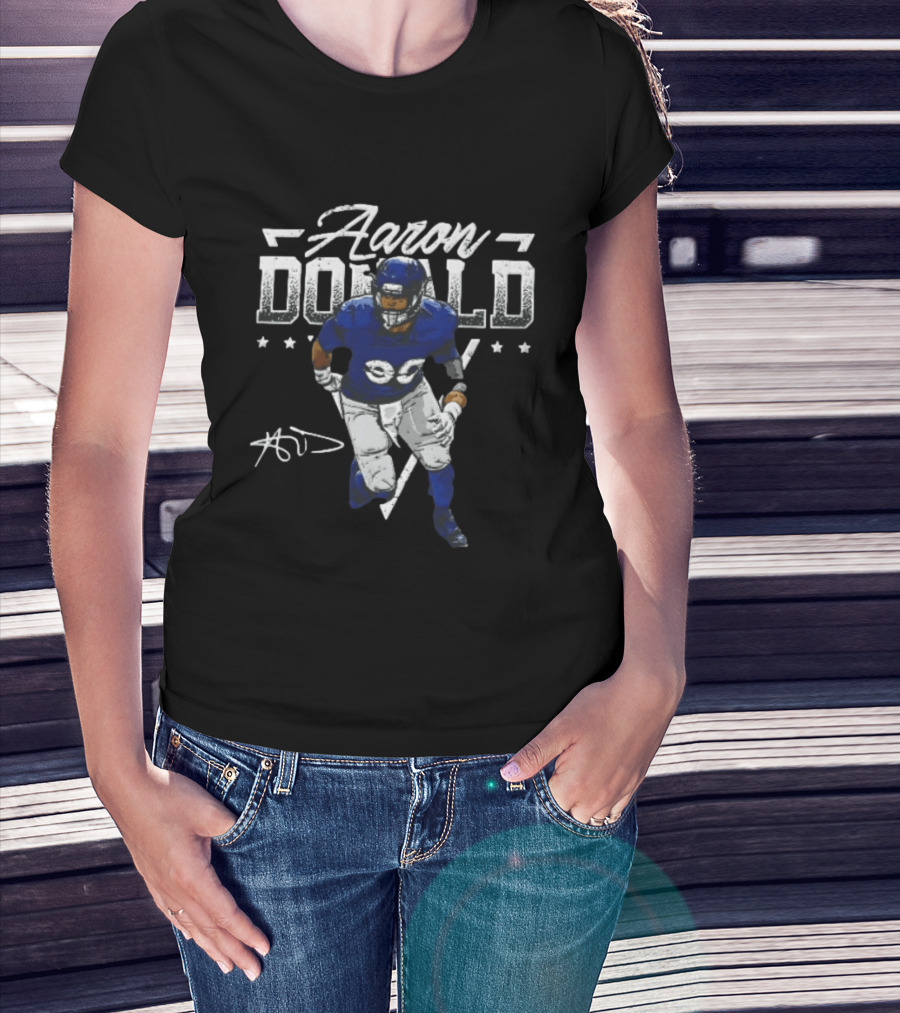 Aaron Donald Halftone Distressed Stars Player Photo T-Shirt
