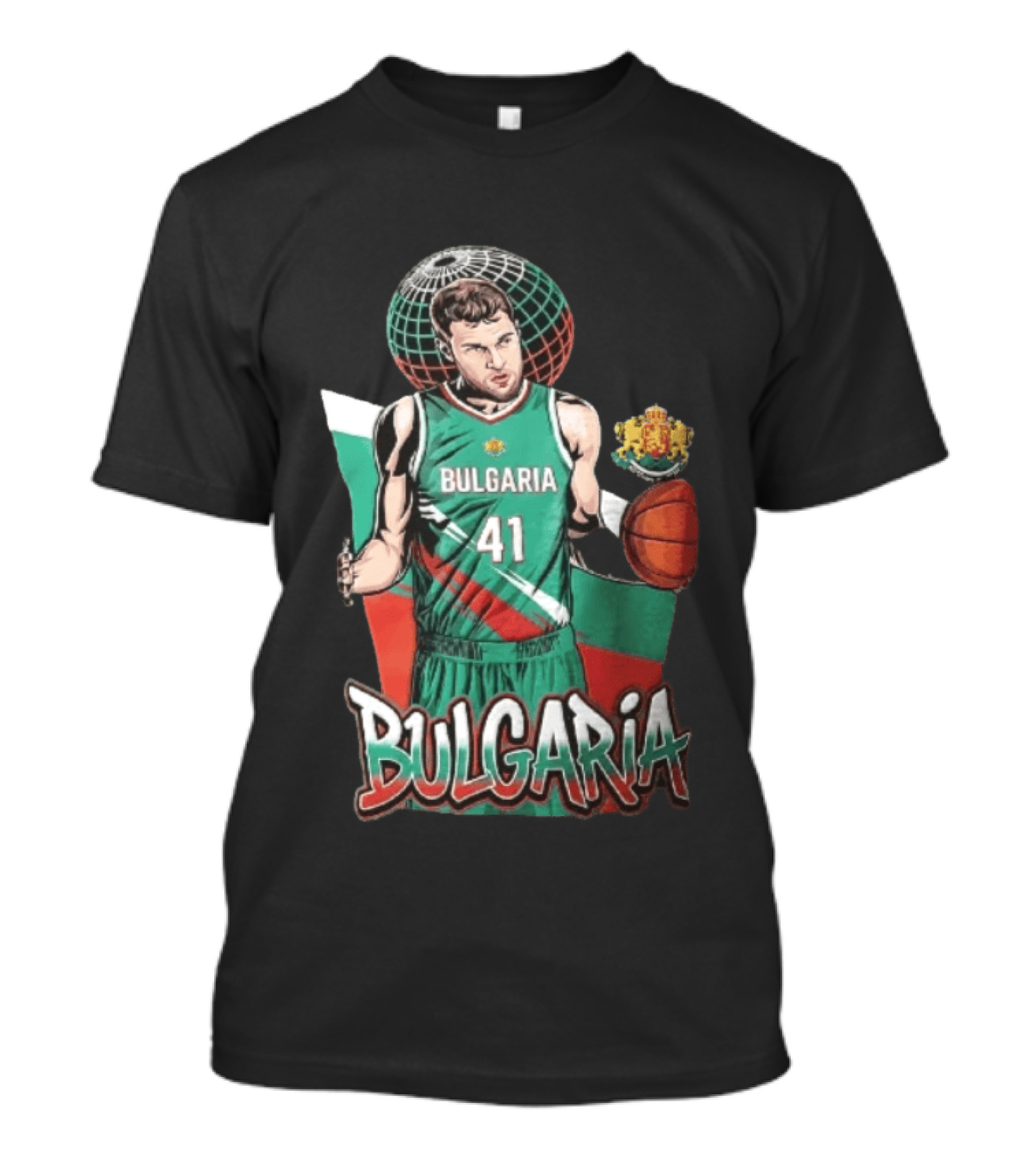 Bulgaria 41 Basketball Player Caricature Holding Ball Globe T-Shirt