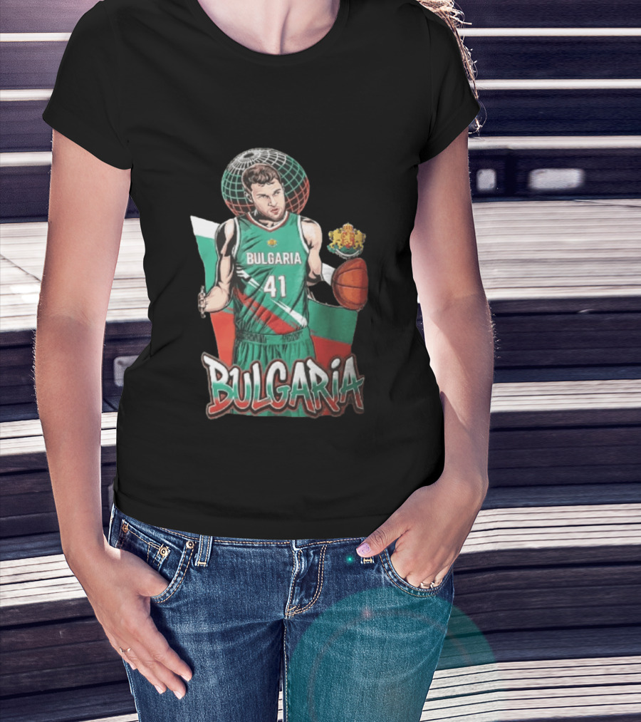 Bulgaria 41 Basketball Player Caricature Holding Ball Globe T-Shirt