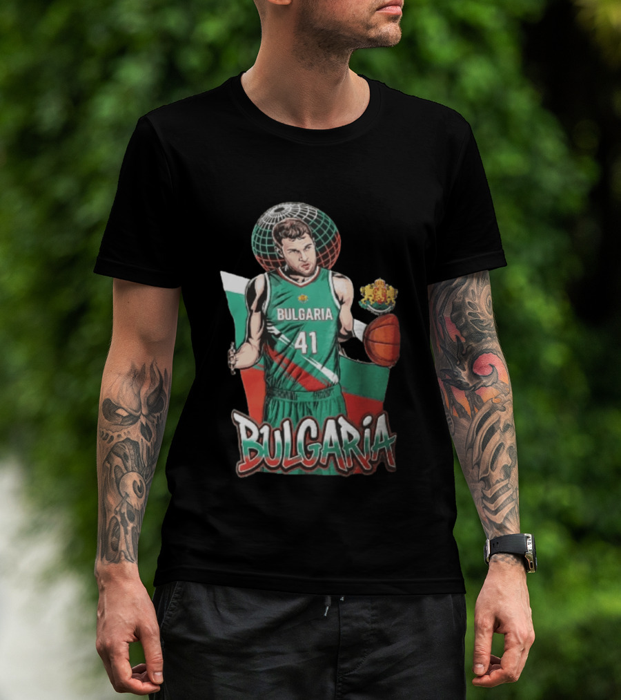 Bulgaria 41 Basketball Player Caricature Holding Ball Globe T-Shirt