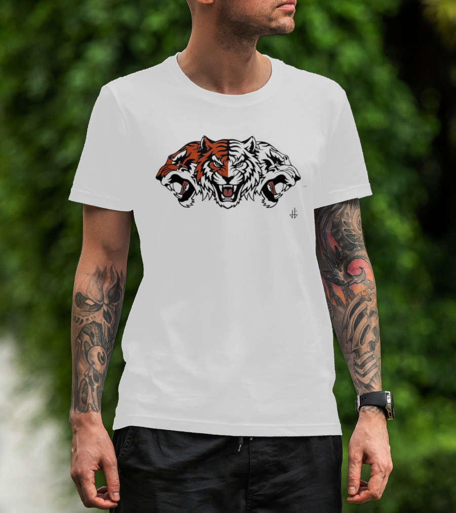 Three Headed Tiger Big Cat Fierce Roaring Trio T-Shirt