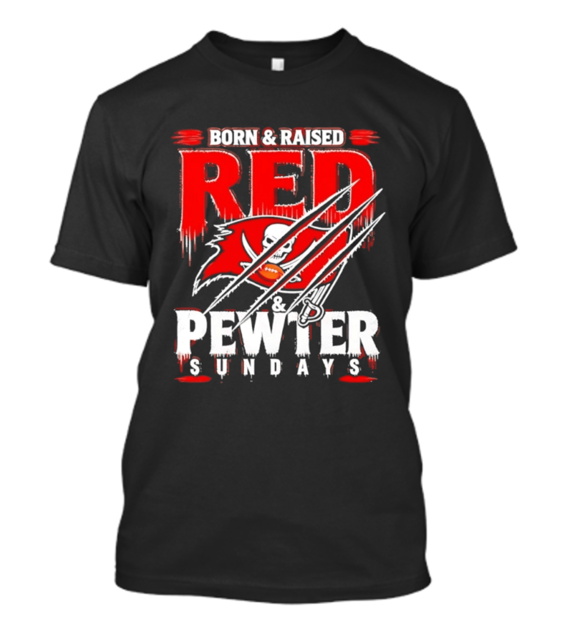 Born & Raised Red & Pewter Sundays Tampa Bay Buccaneers Fan Gear T-Shirt