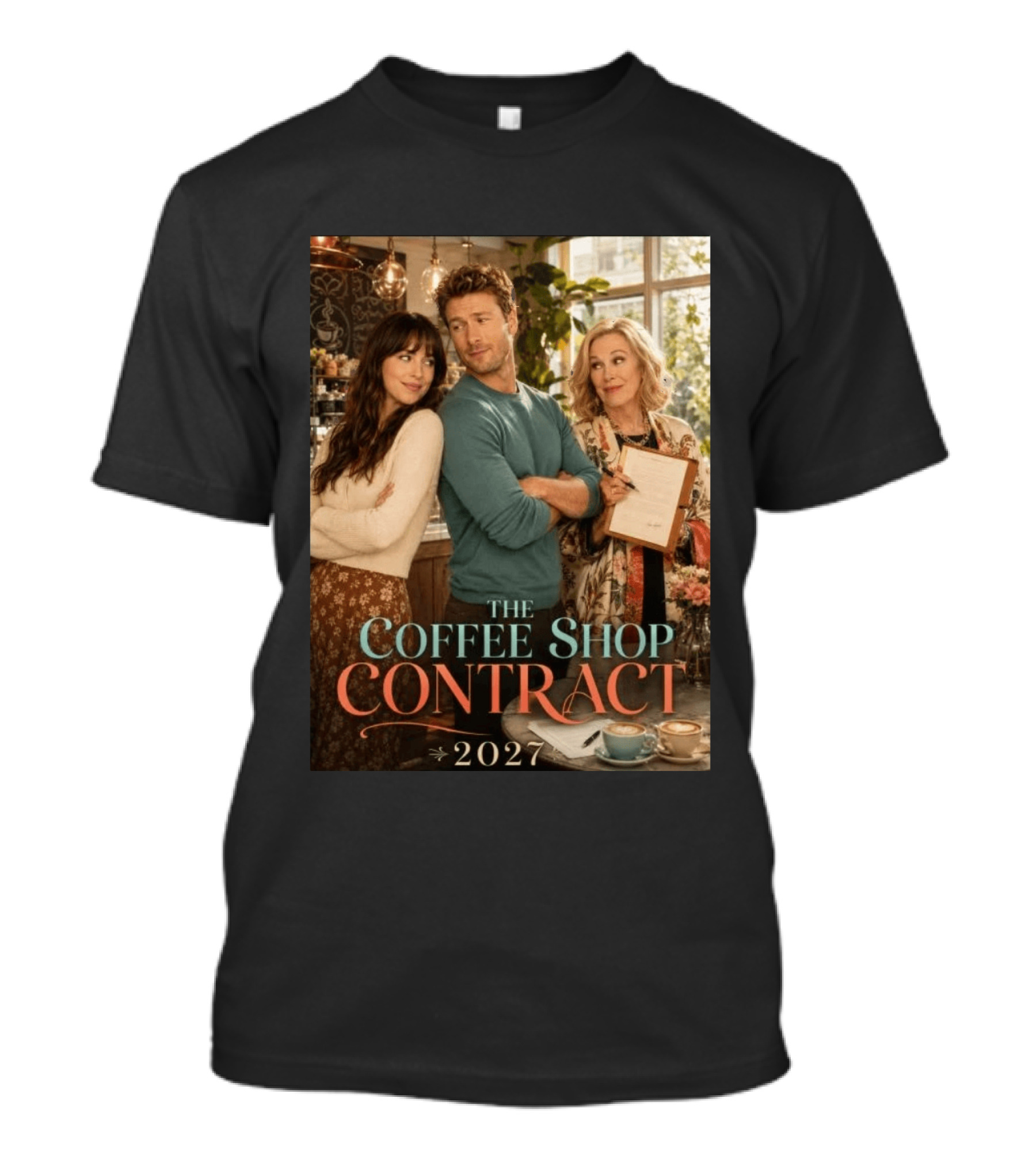 The Coffee Shop Contract 2027 Cozy Romantic Comedy Scene T-Shirt