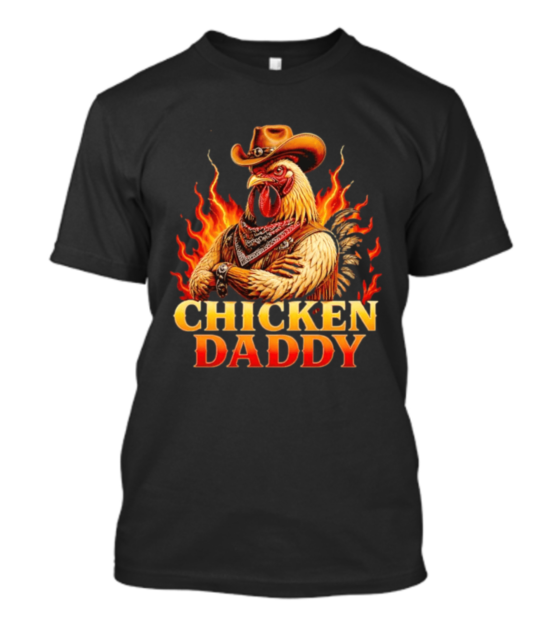 Chicken Daddy Cowboy Rooster With Flames And Bandana T-Shirt