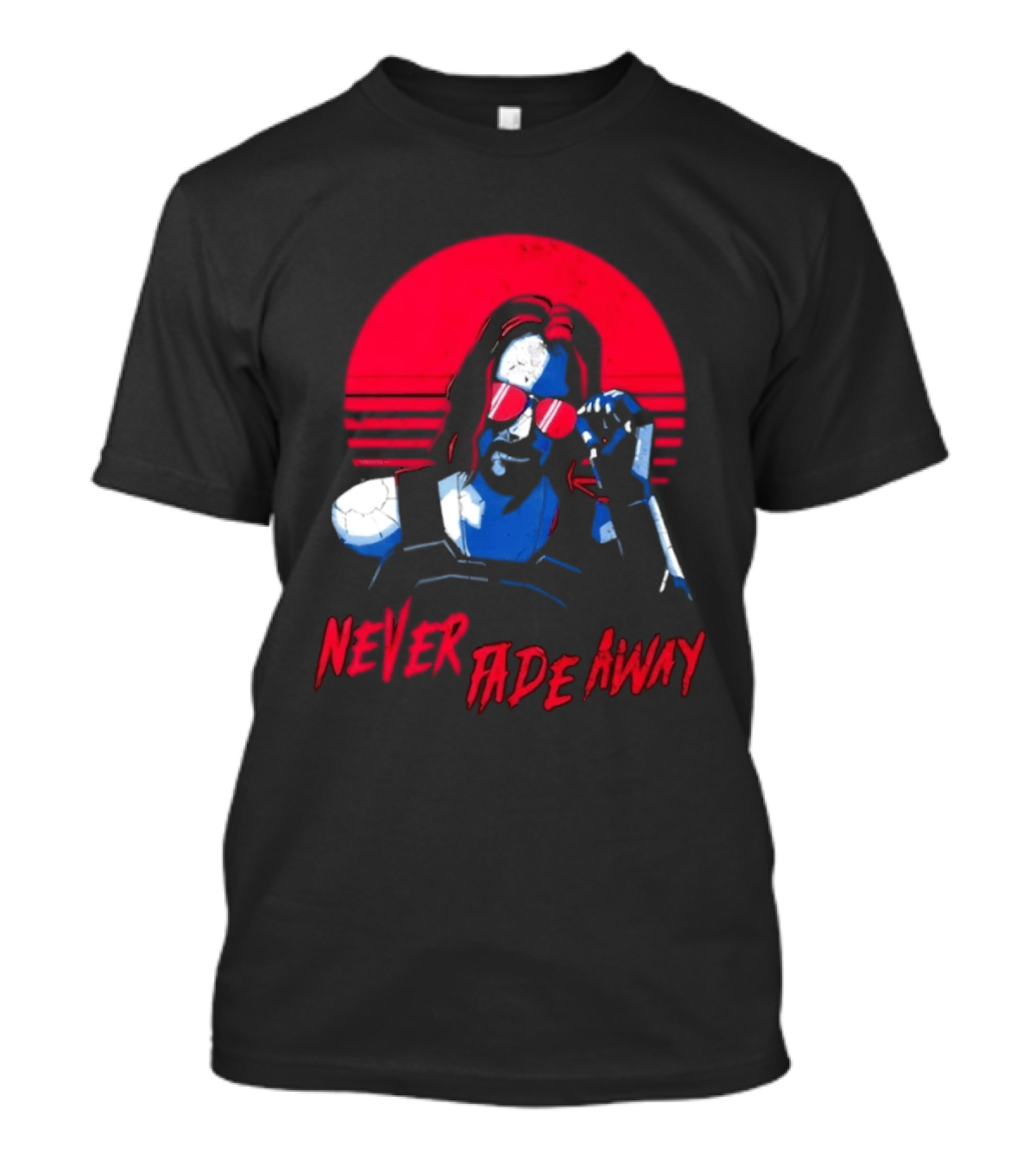 Johnny Silverhand Never Fade Away Retro Red Sun Glasses T-Shirt