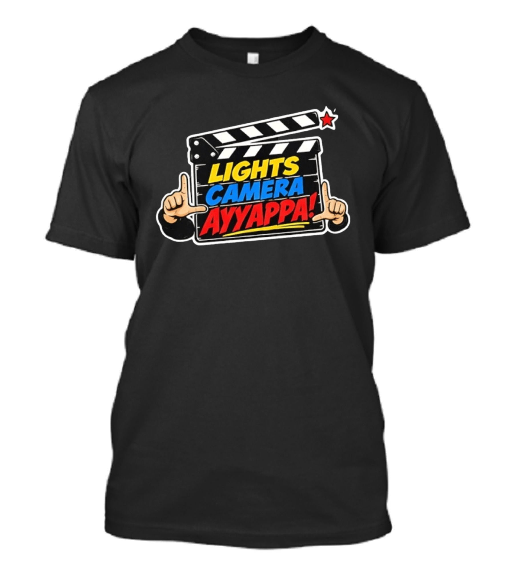 Lights Camera Ayyappa Clapperboard Theme With Film T-Shirt