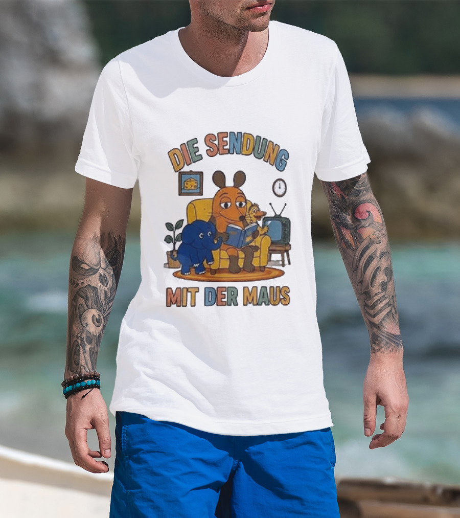 Die Sendung Mit Der Maus Cartoon Maus Ente Elefant Lesen Sitzung Wohnzimmeruhr T-Shirt