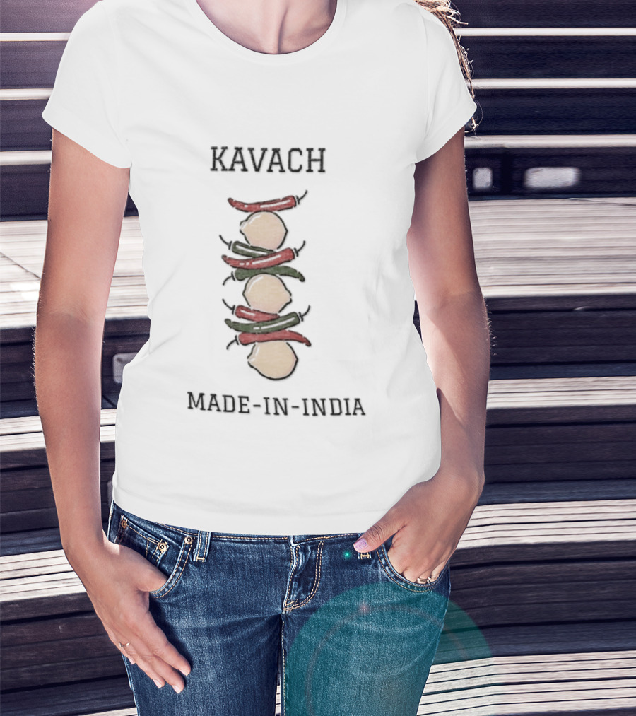 Kavach Made In India Cartoon Stacked Lemons And Chili Peppers T-Shirt