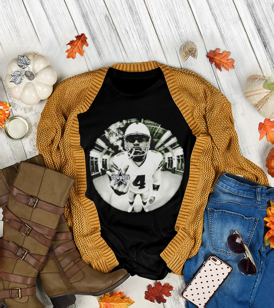 Dak Prescott Cowboys Number 4 Smoking وسط البنية التحتية T-Shirt