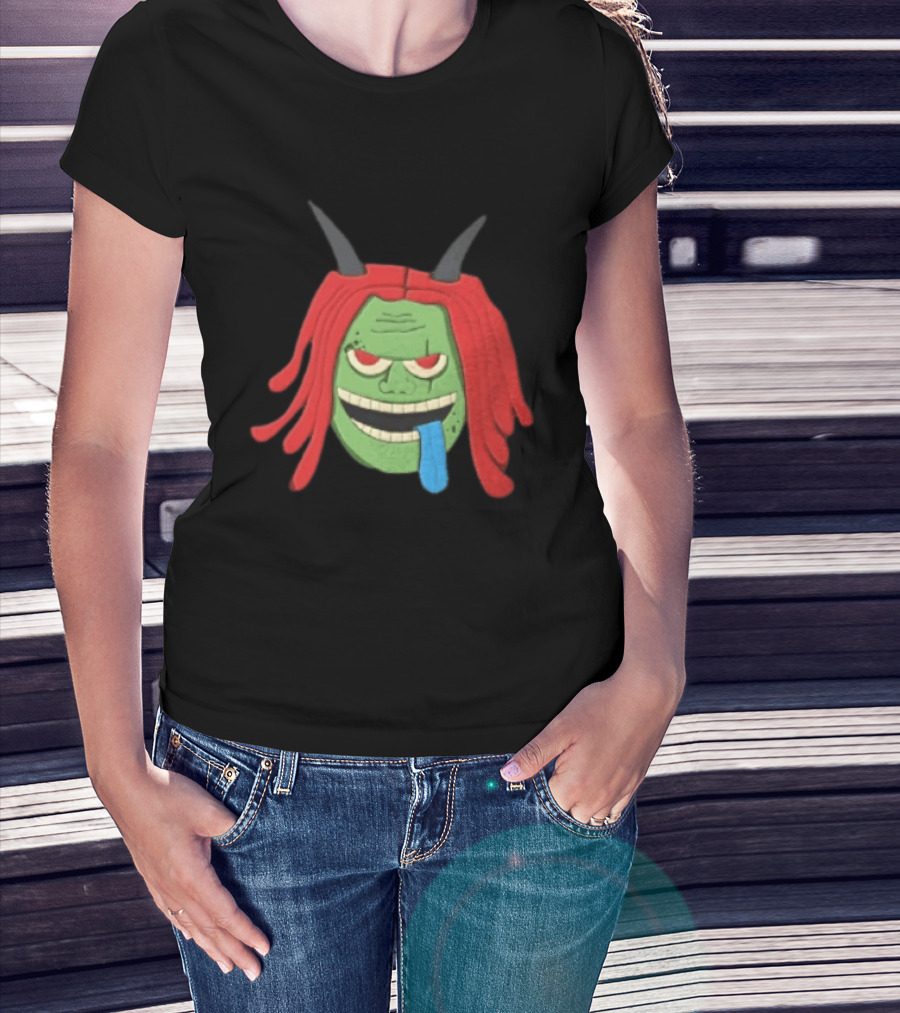 Trippie Redd Cartoon Green Devil Horns Red Hair Blue Tongue T-Shirt