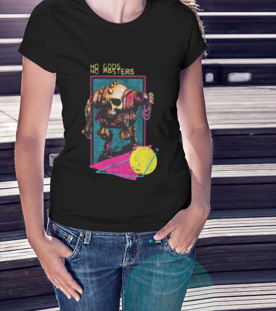 Black Magic Creative Store BMC No Gods No Masters Skull Robot T-Shirt