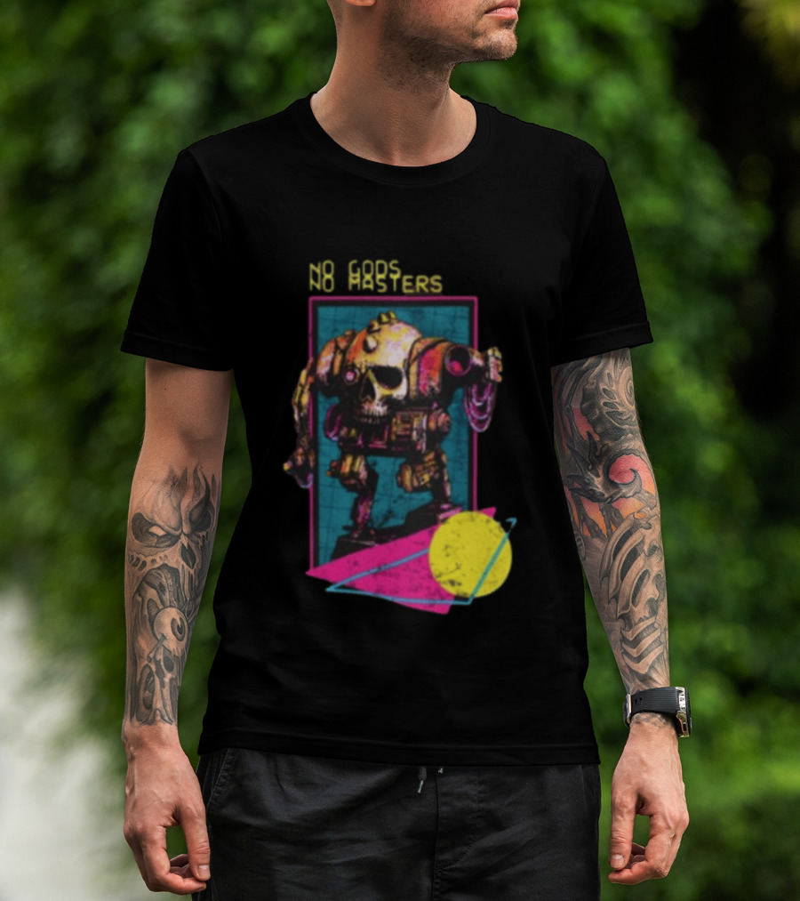 Black Magic Creative Store BMC No Gods No Masters Skull Robot T-Shirt