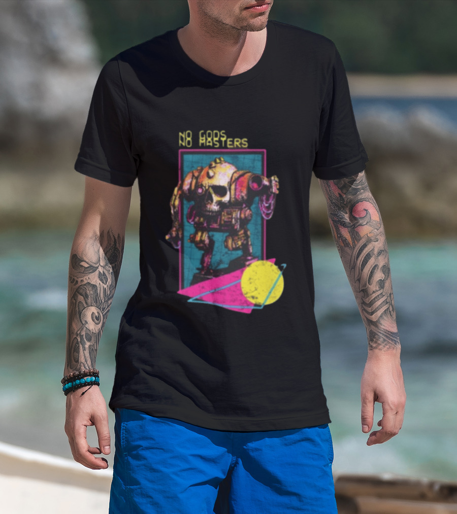 Black Magic Creative Store BMC No Gods No Masters Skull Robot T-Shirt