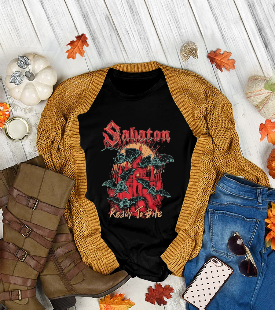 Sabaton Ready To Bite Heavy Metal Band Vampire Bats Castle T-Shirt