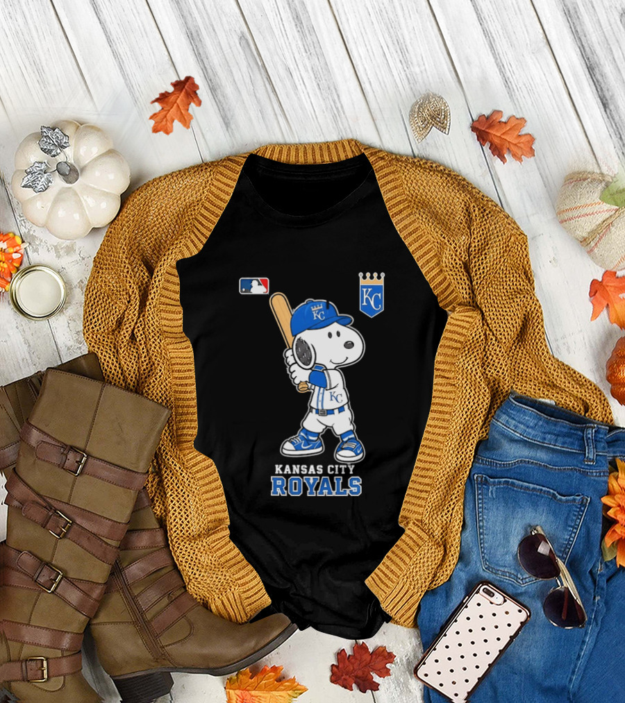 Snoopy Wearing Kansas City Royals Baseball Jersey Player MLB T-Shirt