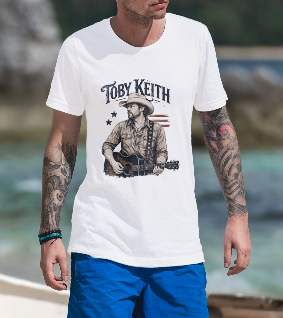 Toby Keith Raised Country Live Proud Guitar Cowboy Hat Stars Stripes T-Shirt