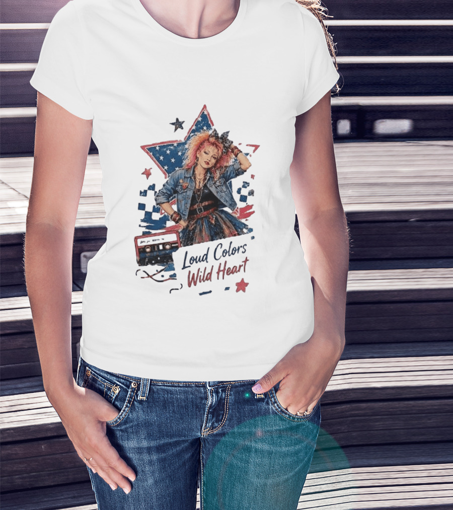 Cyndi Lauper Loud Colors Wild Heart Star Denim 80s Style Cassette T-Shirt