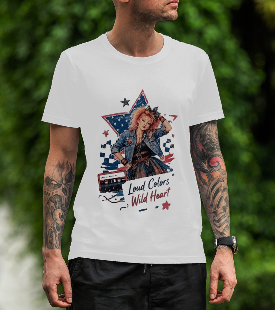 Cyndi Lauper Loud Colors Wild Heart Star Denim 80s Style Cassette T-Shirt