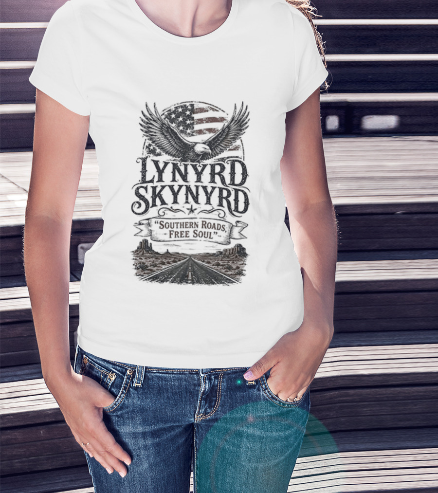 Lynyrd Skynyrd Southern Roads Free Soul American Flag Eagle T-Shirt