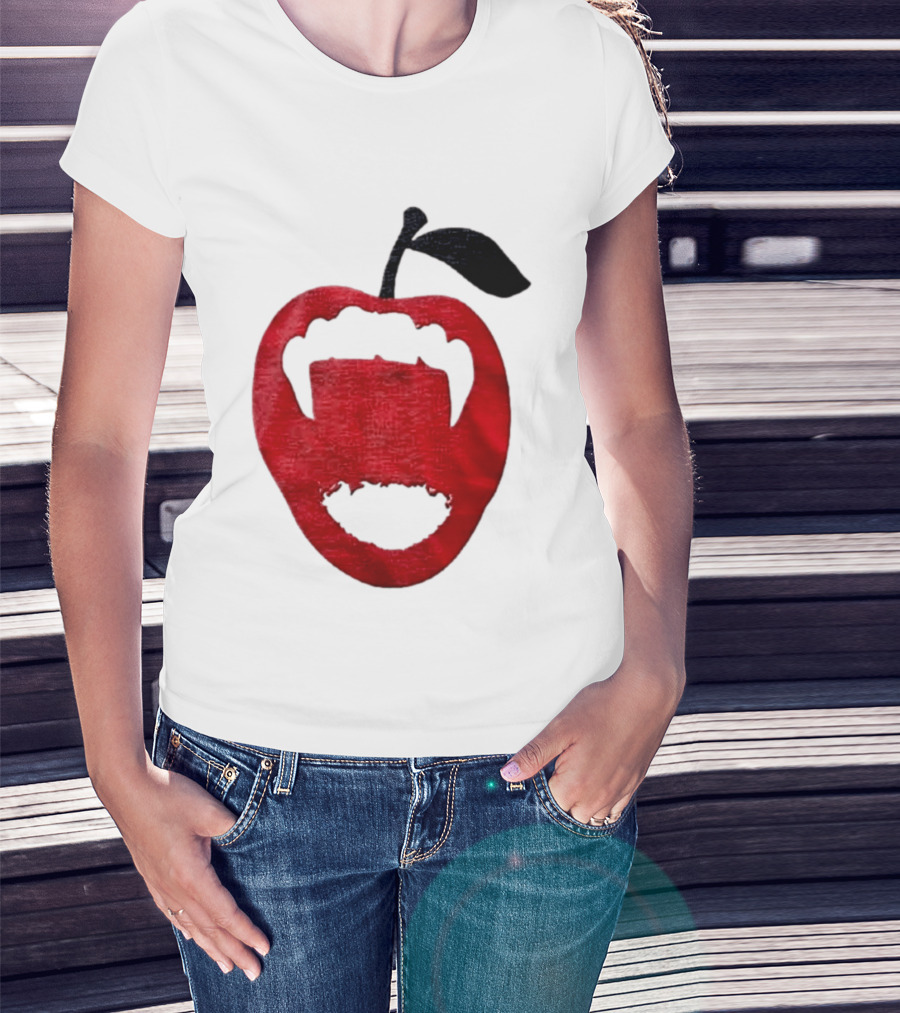 Red Apple Vampire Fangs Halloween Cutout T-Shirt