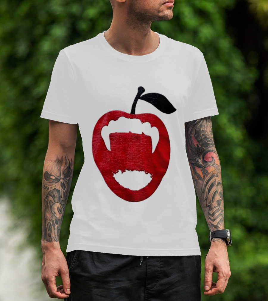 Red Apple Vampire Fangs Halloween Cutout T-Shirt