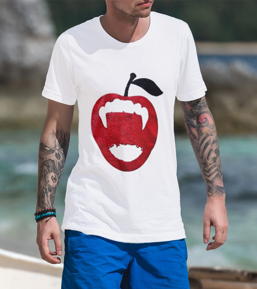 Red Apple Vampire Fangs Halloween Cutout T-Shirt