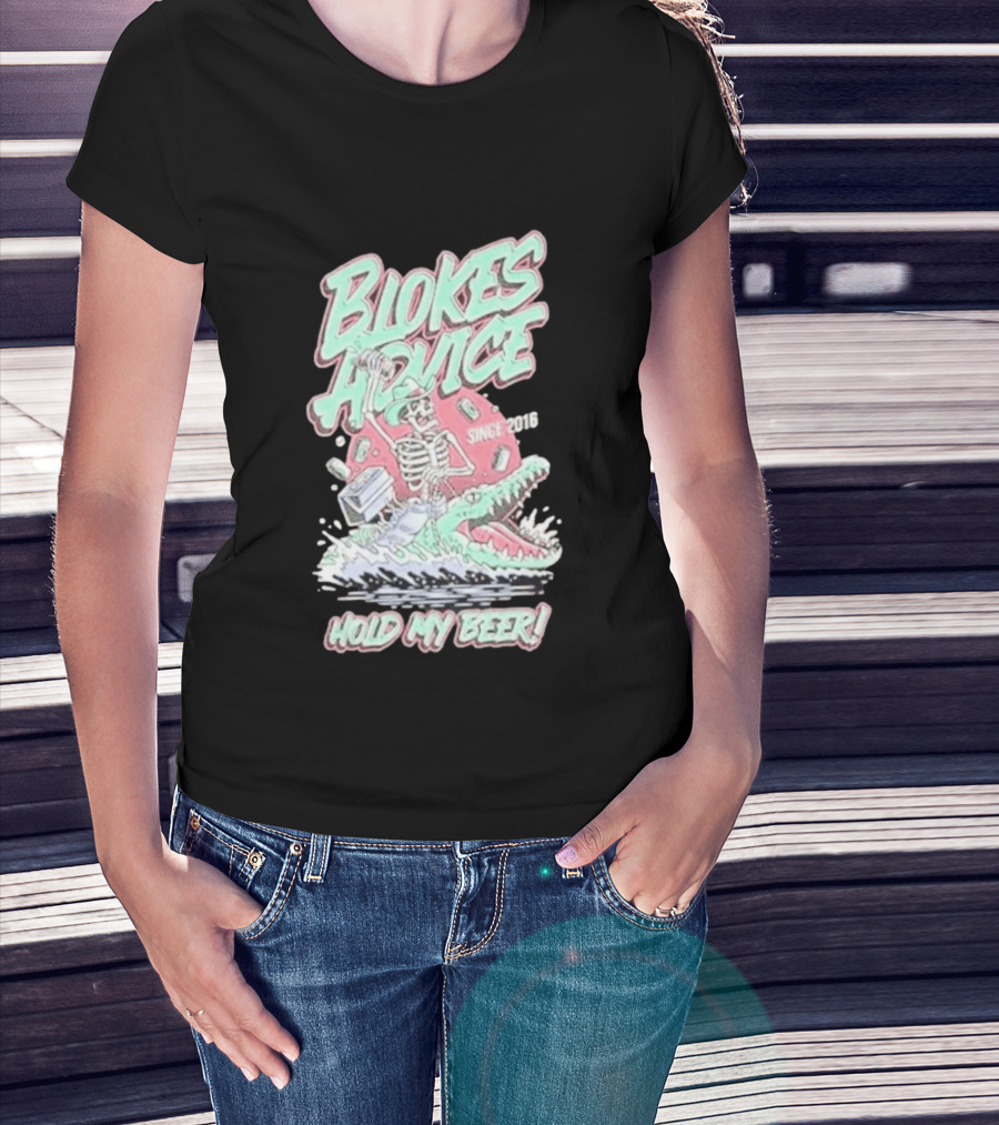 Blokes Advice Since 2016 Hold My Beer Skeleton Riding Alligator T-Shirt