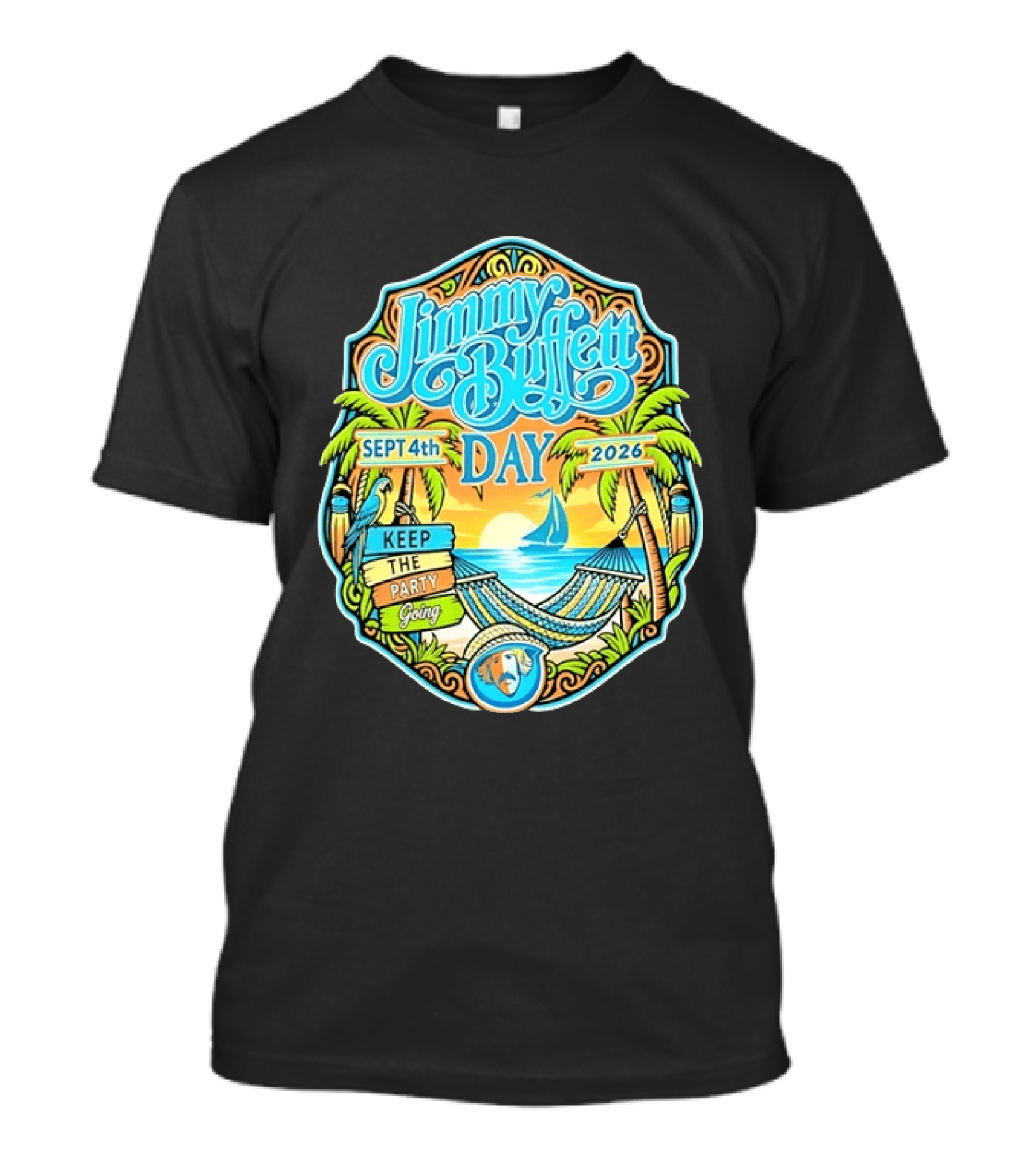 Jimmy Buffett Day Sept 4th 2026 Keep The Party Going Tropical Beach Hammock Scene T-Shirt