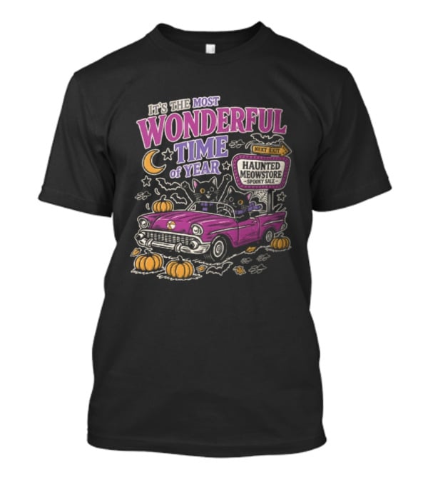The Most Wonderful Time Of Year Halloween Cat And Pumpkins Retro Car T-Shirt