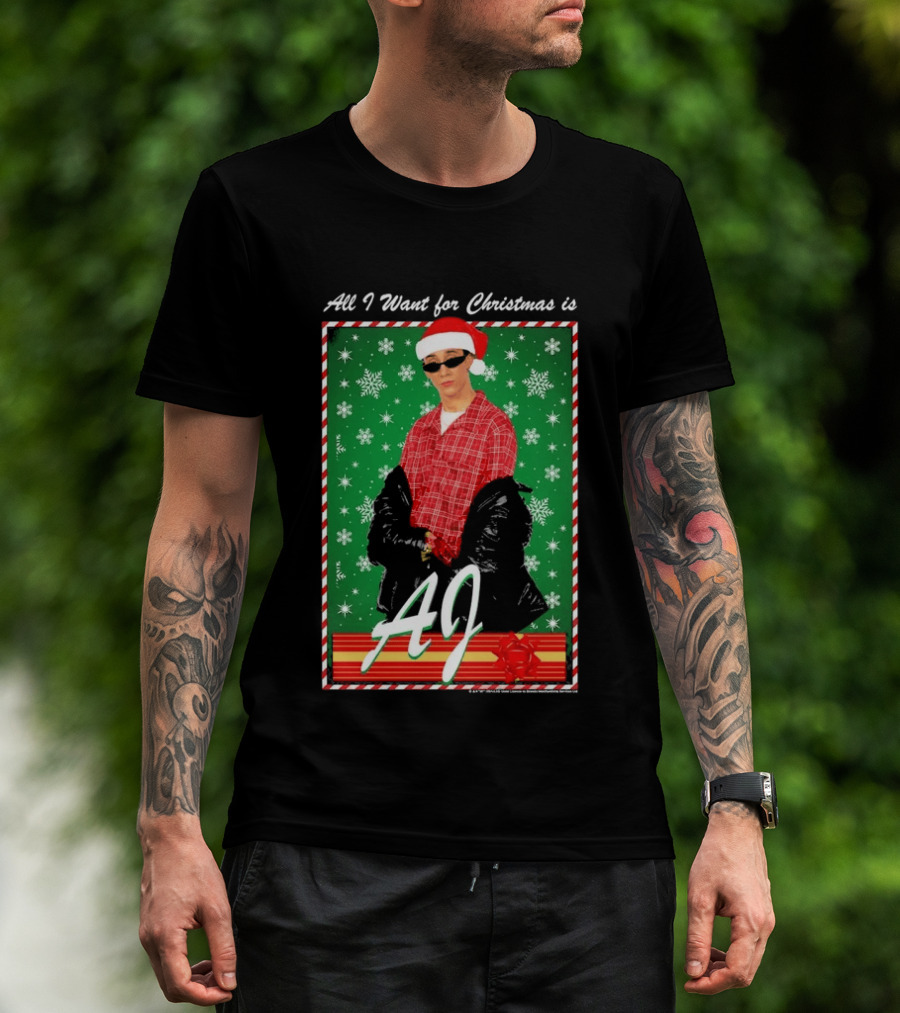 Backstreet Boys AJ All I Want For Christmas Santa Hat Snowflakes Junior T-Shirt