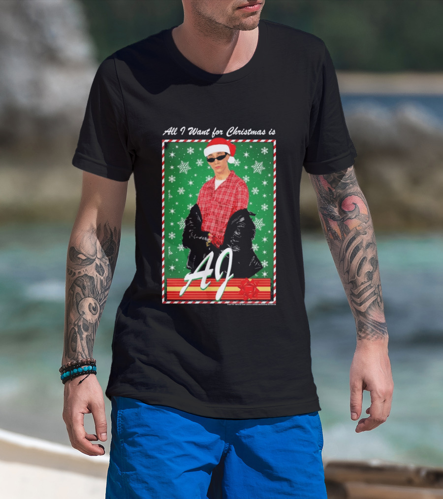 Backstreet Boys AJ All I Want For Christmas Santa Hat Snowflakes Junior T-Shirt