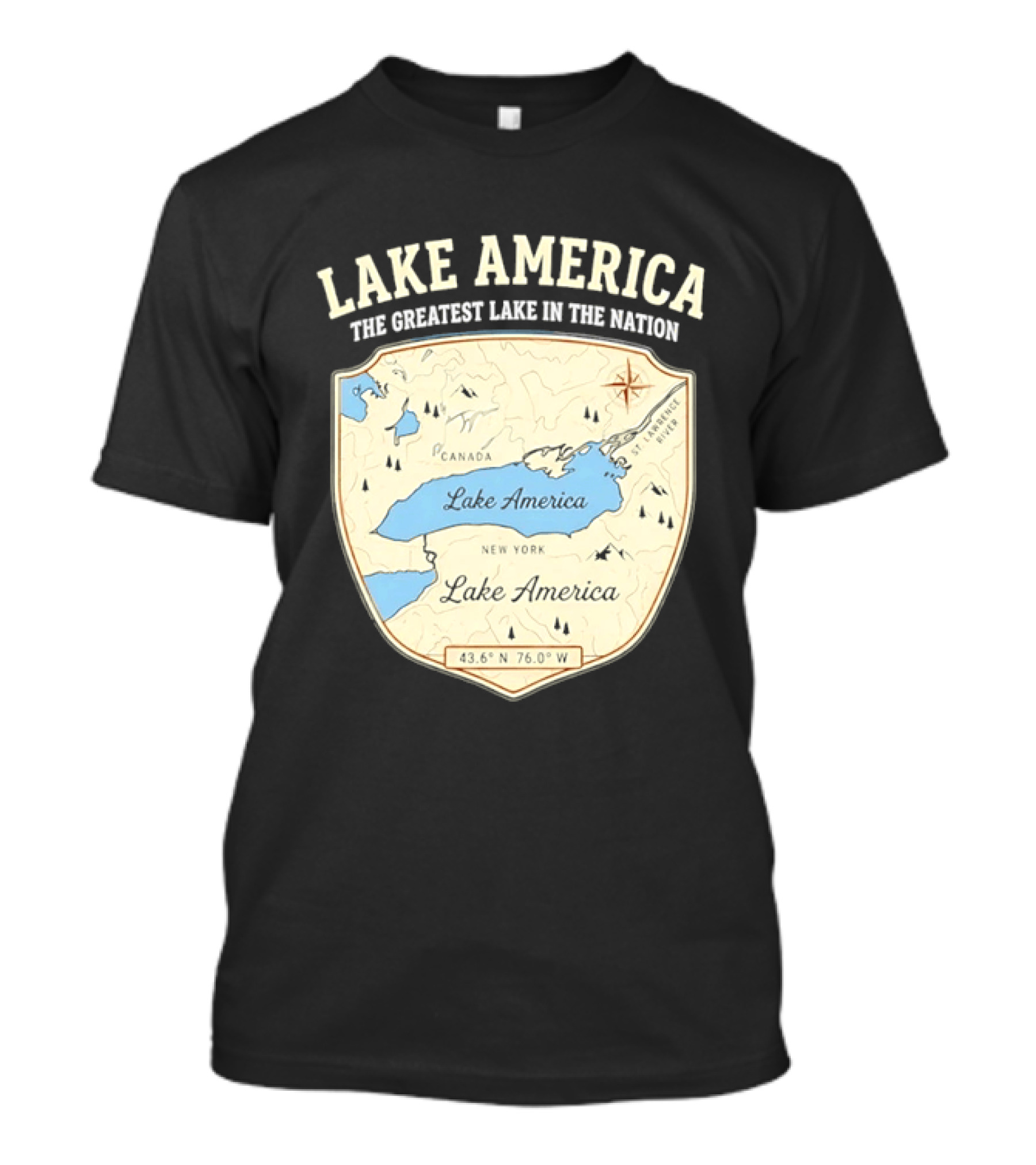 Lake America The Greatest Lake In The Nation Map Compass Cream T-Shirt